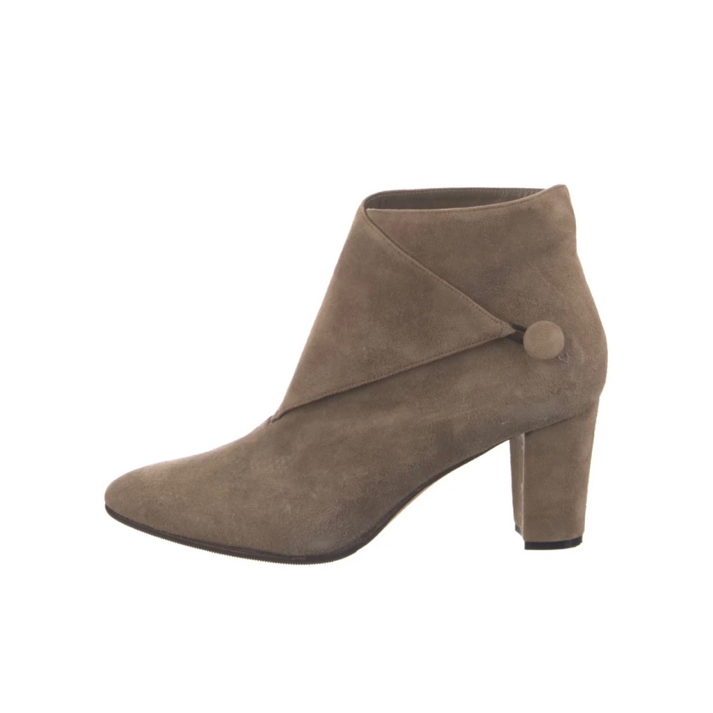 Manolo Blahnik Light Brown Suede Ankle Booties 37.5 Eu, 2.5” Heel